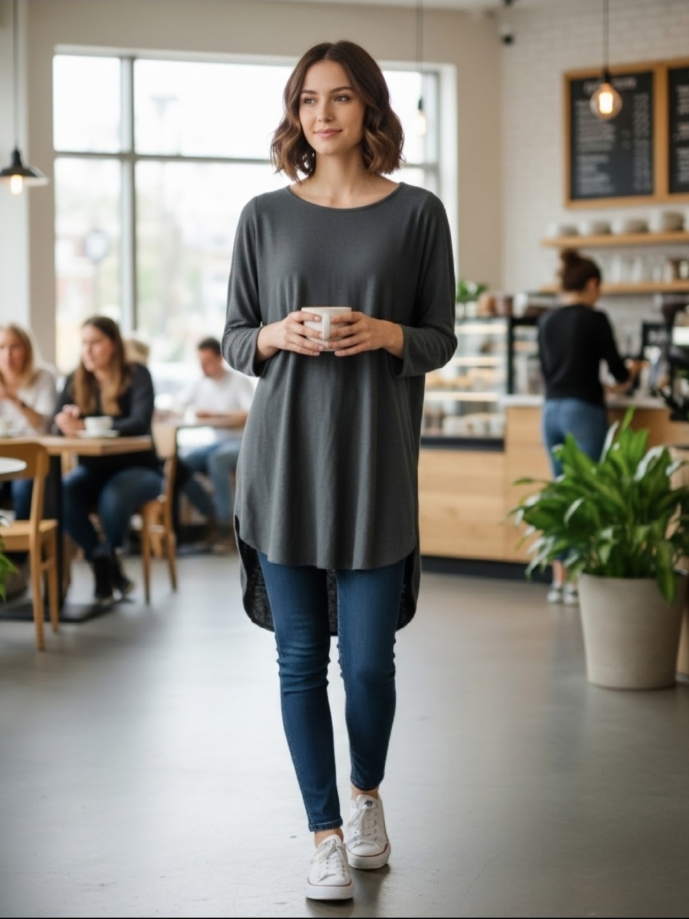 Joan Vass Charcoal High-Low Tunic Top